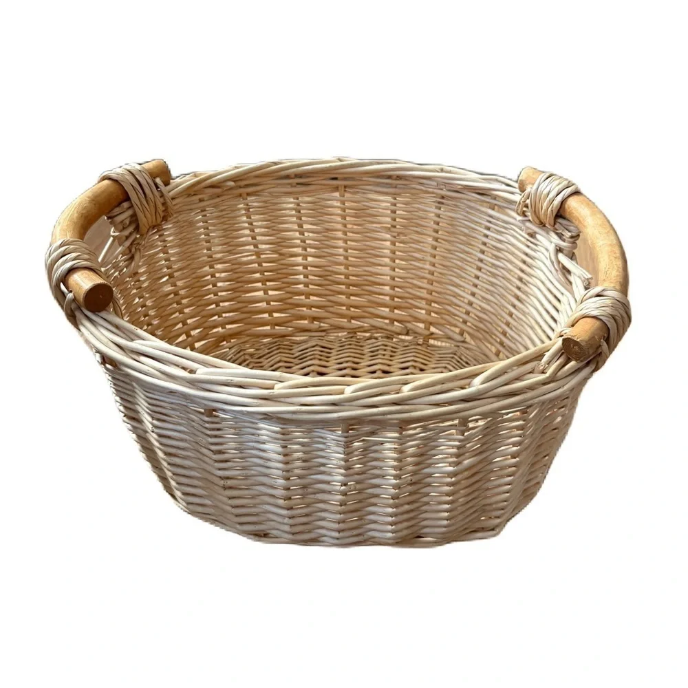 Natural Woven Basket with Wooden Handles Large Storage Tan